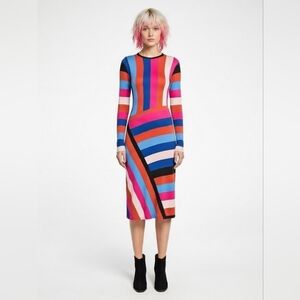 Summer Midi Knit Dress Lightweight Long Sleeves Striped knit bodycon